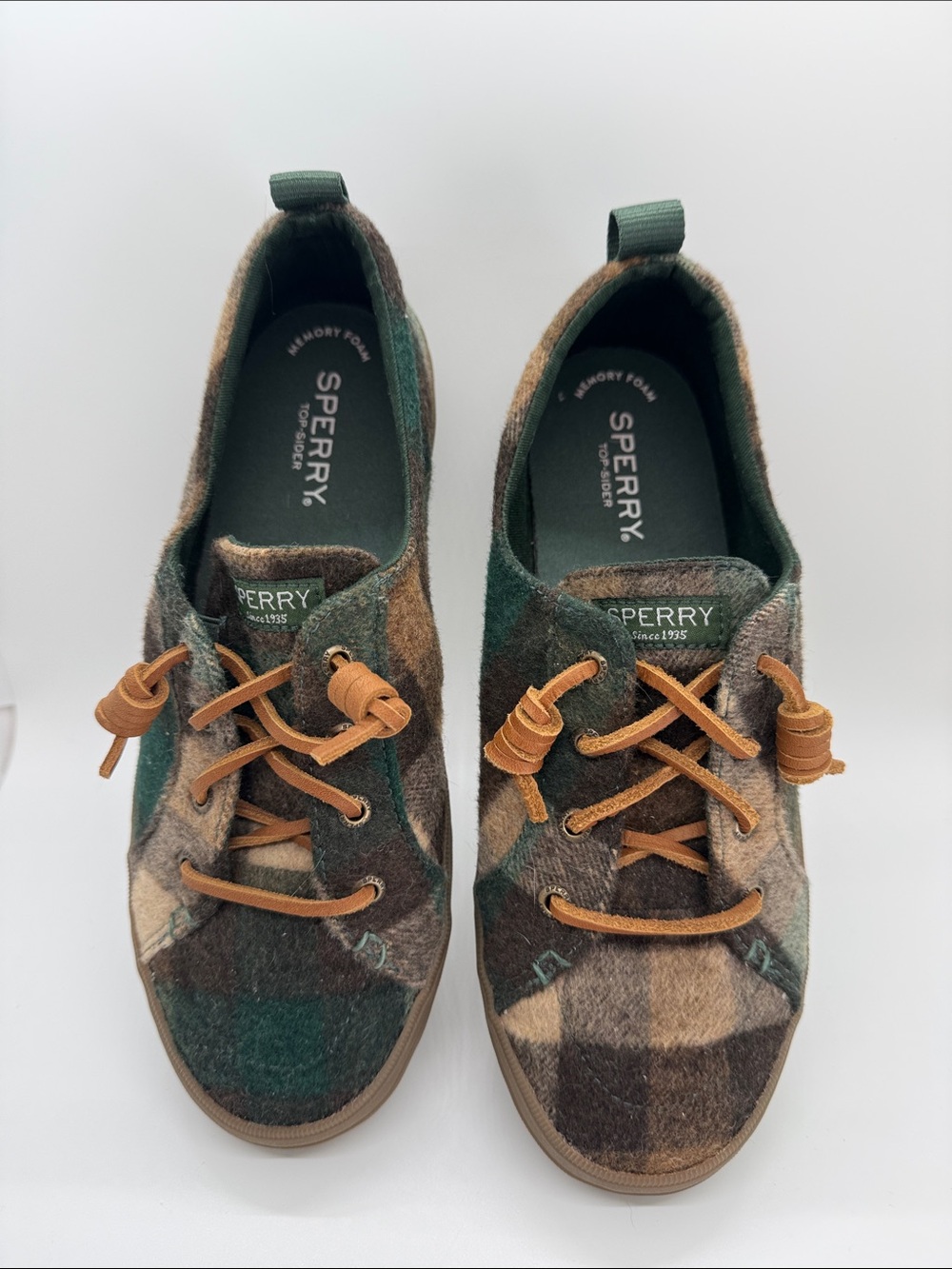 Sperry Plaid Wool Boat Shoes in Green, Brown & Tan
